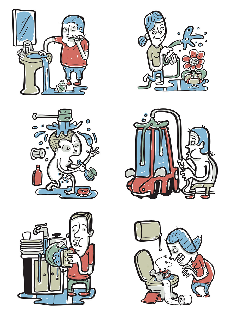 Illustrations for a water saving article